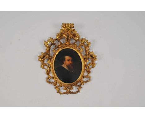 Dutch School after Rubens, Oval Portrait of a Gentleman in a Florentine Frame, oil on board, Label verso for Flor and Findel 