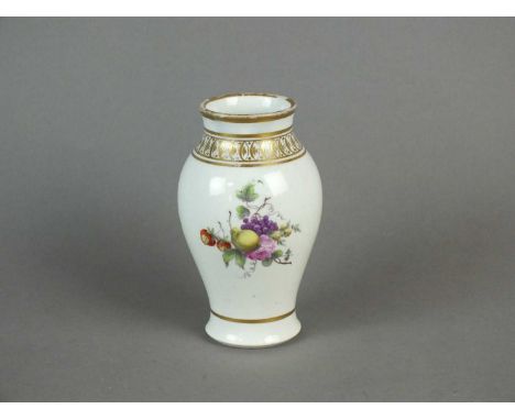 A rare Caughley vase circa 1785-90, of baluster form, painted in polychrome with mixed fruit and flowers attributed to George