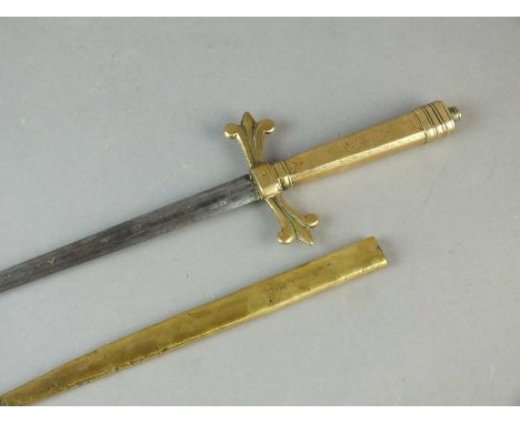 A Spanish stiletto dagger, 18th century with single fullered 21cm length blade incised within the fuller 'X X E N X M E N', b