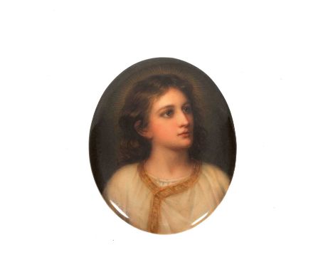 After Heinrich Hofmann (German 1824-1911), A Framed Oval Shaped Miniature Portrait of Jesus as a Young Boy, inscribed and sta