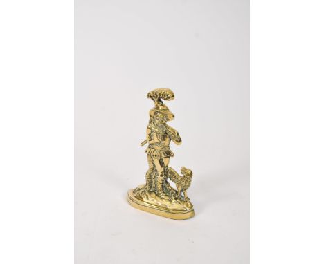 A 19th century brass doorstop, in the form of a woodsman smoking a pipe, 35cm high