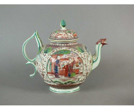 A Seth Pennington Liverpool teapot and cover circa 1780 moulded in relief with palm-columns connected by arches and bands of 