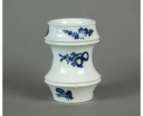 A rare Caughley pounce pot circa 1777-88 of grooved form, transfer-printed in underglaze blue with Damsons, supplementary flo