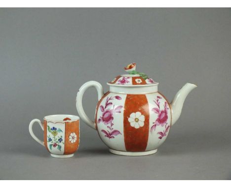 A Worcester 'Kakiemon' teapot and cover circa 1775 attributed to James Giles atelier, painted with puce flora alternating wit