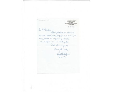 R Hulbert 601 Sqn Battle of Britain handwritten letter to BOB historian Ted Sergison regarding signed cards. Good Condition. 
