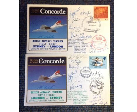 BA First Flight Concorde multiple signed covers London Sydney, Sydney London 1985, both signed by 13 crew members, Flown on B
