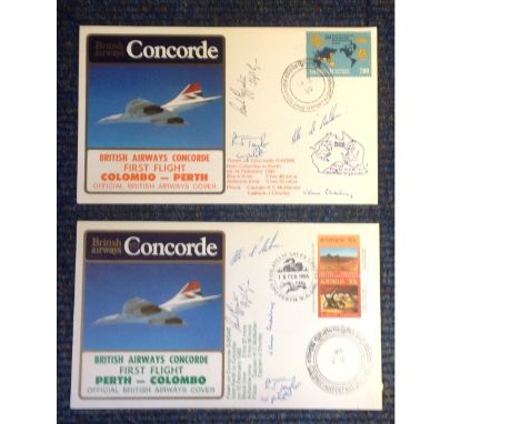 BA First Flight Concorde multiple signed covers Perth Columbo, Columbo Perth 1985, both signed by 4 crew members, Flown on BO