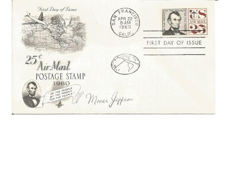 Morris Jepson signed Historical Aviation US Patriot First Day Cover, 25c Air Mail Postage Stamp 1960, Cancelled San Francisco