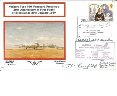 Sir George Edwards OM, CBE, FRS, DL and Sir Peter Masefield signed Historical Aviation flown cover Brooklands Museum. Vickers