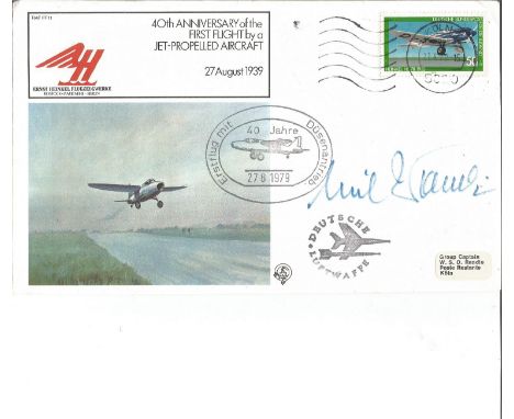 World War Two aviation flown cover signed by Flugkapitan Erich Warsitz (German Test Pilot). 40th Anniversary of the First Fli