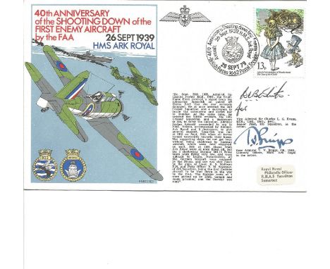 R. N. A. S flown cover signed by Vice Admiral Sir Charles L. G. Evans KCB, CBE, DSO, DSC (Senior pilot, 803 Sqn, in the actio