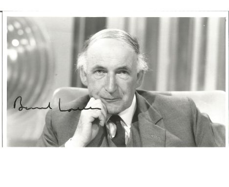 Black white small portrait (135mm X 80mm) of Sir Bernard Lovell. Signed in black ink by Sir Bernard Lovell (First Director of