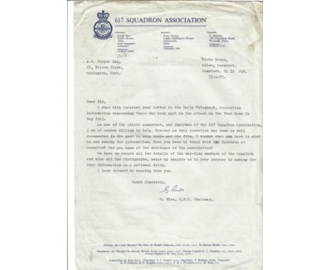 Dambuster Geoff Rice DFC typed signed letter 1975 on 617 Sqn Assoc. Letterhead 5 to WW2 author Alan Cooper regarding 617 sqn.