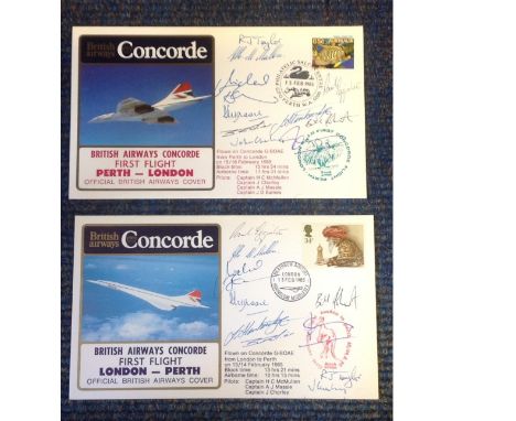 BA First Flight Concorde multiple signed covers London Perth, Perth London 1985, both signed by 10 crew members, Flown on BOA