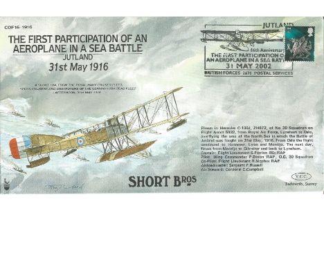 Great War flown cover . The First Participation of an Aeroplane in a Sea Battle, Jutland, 31st May 1916. Cover illustrates a 