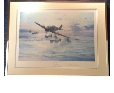 World War Two 19x25 framed and mounted print titled Typhoon Attack by the Artist Robert Taylor signed in pencil by Wing Comma