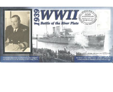 Benham Cover. WWII - 1939 - Battle of the River Plate. Cover features a portrait of Commodore Harwood who was promoted to Rea