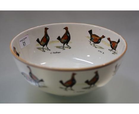 A Staffordshire bowl printed with cockfighting scenes, 19th century, probably Ashworth Brothers, the interior and exterior de