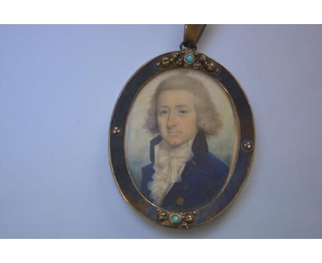 Scottish School, c. 1800, possibly John Donaldson (1737-1801), a portrait miniature of a gentleman in a brass-buttoned blue c