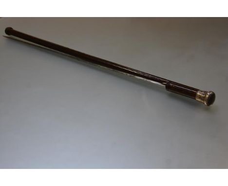 A late Victorian silver-mounted sword stick, the silver handle marked for Birmingham 1891, the tapering shaft with a knotwork