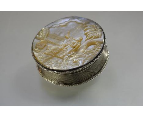 An unusual early Victorian mother-of-pearl mounted silver box, Francis Clark, Birmingham 1838 (hallmarks with William IV head