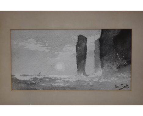 Tom Scott R.S.A., R.S.W. (Scottish, 1854-1927), Sea Stacks, possibly Caithness, signed lower right, watercolour en grisaille,