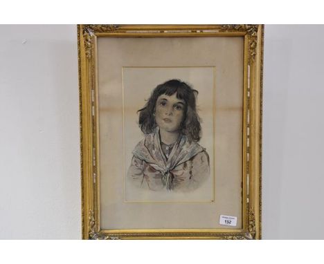 Late 19th Century School, Portrait of a Girl Wearing a Scarf, ink and watercolour, inscribed verso "Painted by John Henry Lis
