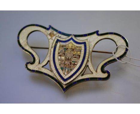 A large Canadian sterling silver and enamel brooch, c. 1900, centred by a shield with the crests of the Canadian Provinces wi