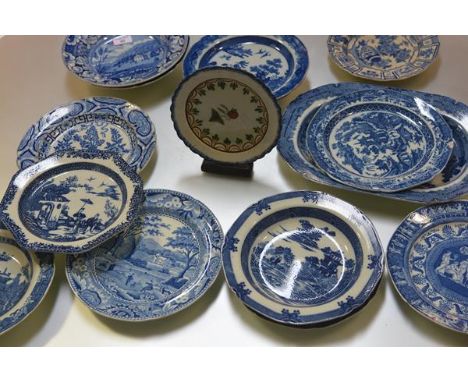A group of early 19th century blue and white pearlware, various factories including Long Bridge and Caughley, including a sma