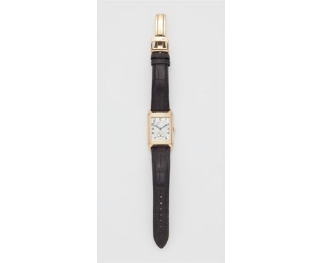 Jaeger LeCoultre Reverso "Reserve de marche"18 kt Gelbgold Rechteckige Herrenarmbanduhr mit Wendegehäuse und Saphirglas. Guil