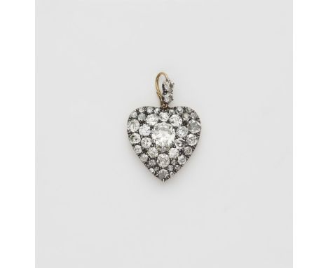 Victorianischer Medaillonanhänger18 kt Gelbgold, Silber. Leicht bombierte Herzform mit rückseitiger Verglasung. Anhängeröse u