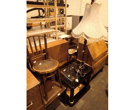 Faux marble with glazed top corner table bentwood and slatback chair and a two piece standard lamp 