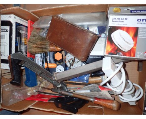Box of mixed tools including Yankee screwdriver 