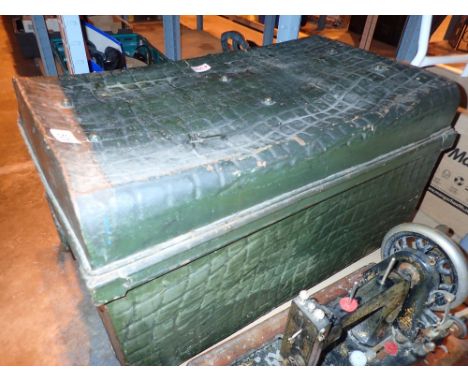 Large metal trunk with crocodile skin pattern 