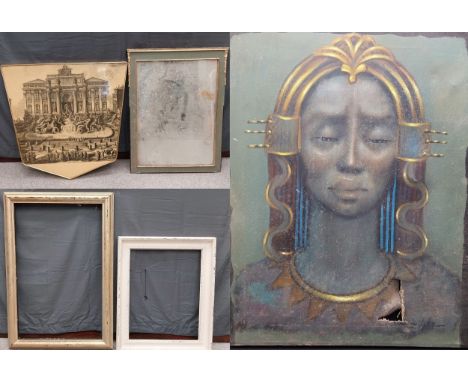 A mixed lot to include two picture frames (one gilt and one painted), an indistinctly signed oil portrait painting depicting 