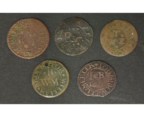 17th century English tokens - Oxfordshire, W Brock & R Couldrey, Dorchester, farthing, small piercing, J Bowell, Oxford 1657,