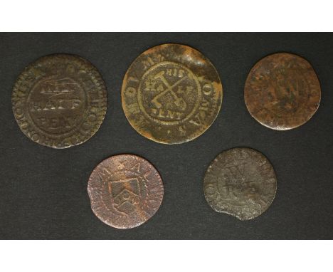 17th century English Tokens - Kent, R Brook, Maidstone 1670, halfpenny, R Wicking, Maidstone, farthing, grocers arms, J Wolba