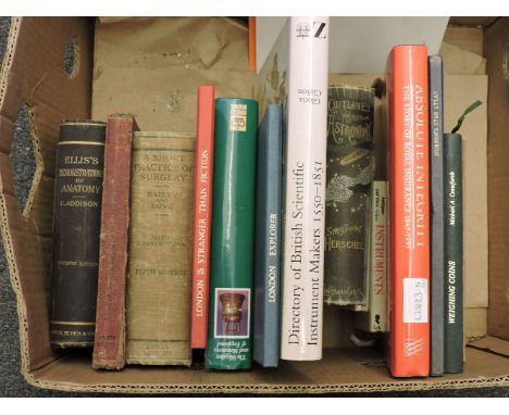 A quantity of scientific related books, to include volumes on weights and weighing coins, 'English Folding Gold Balances of t