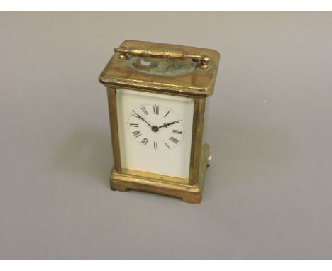 A late 19th century French brass carriage clock, non striking, 14.5cm high