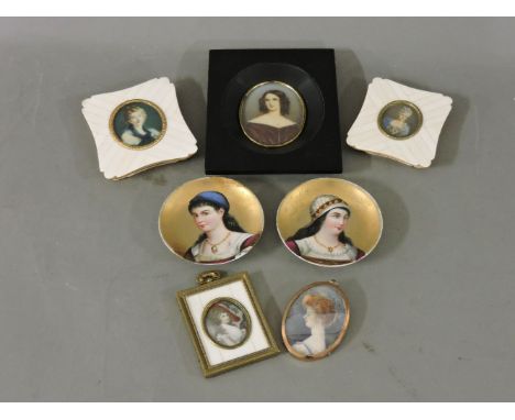 Four silver photo frames, tallest 19cm, five various miniatures, including two with 'piano key' frames, and a pair of small c