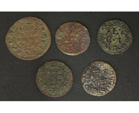 17th century English tokens - London, J Epson, Dukes Place 1667, halfpenny, coronet on beacon, M D at the Dagar and Pye, Fost