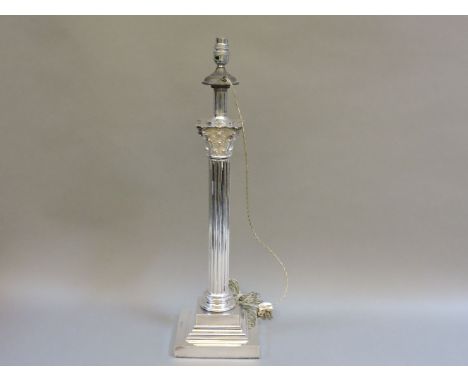 A Corinthian column silver plated lamp base, stamped G S, 36.5cm high