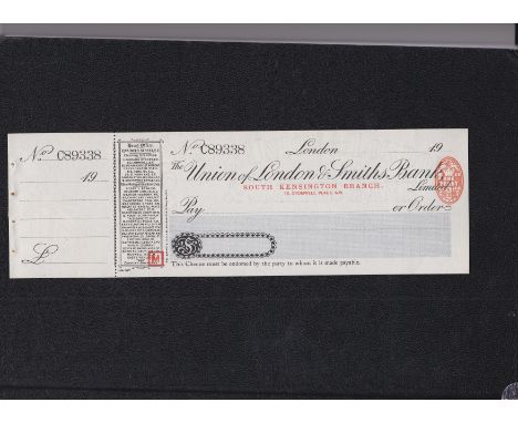 Union of London &amp; Smiths Bank Ltd, Old Bank Bath. Mint: Order with C/F RO 10/6/14. Black on White Pink Panel. Vig: List o