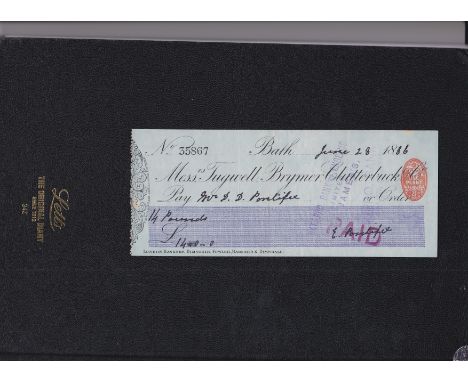 Tugwell, Brymer Clutterbuck &amp; Co., Bath. Used Order RO 6/2/86. Black on Blue Violet Panel. Printer Blades East &amp; Blad