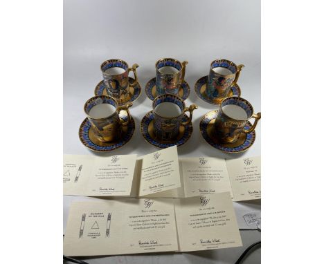 SIX COMPTON AND WOODHOUSE 'WONDERS OF THE NILE' CUPS AND SAUCERS - WITH CERTIFICATES OF AUTHENTICITY 