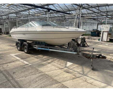 A SEARAY 180 BOWRIDER POWER BOAT - A RESTORATION PROJECT, THE BOAT HAS BEEN DRY STORED, REQUIRES AN INBOARD ENGINE AND PROPEL