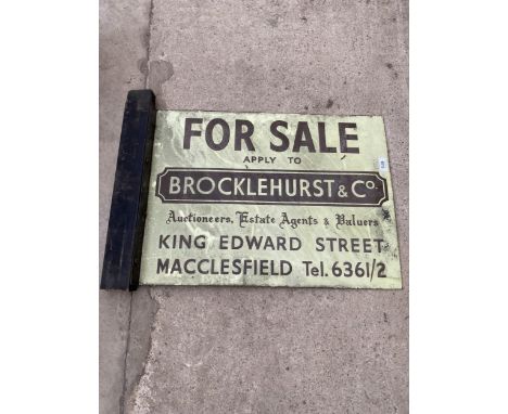 A VINTAGE DOUBLE SIDED ENAMEL 'BROCKLEHURST &amp; CO, AUCTIONEERS' FOR SALE SIGN 