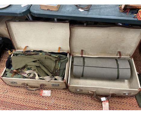 TWO SUITCASES CONTAINING A LARGE QUANTITY OF BRITISH ARMY UNIFORMS, CAMOUFLAGE ITEMS ETC 