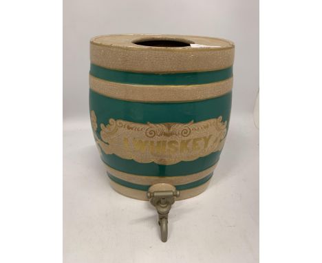 A VINTAGE CERAMIC WHISKEY BARREL DECANTER 