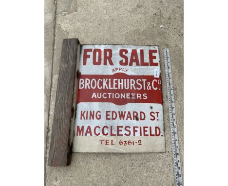 A VINTAGE DOUBLE SIDED ENAMEL 'BROCKLEHURST &amp; CO, AUCTIONEERS' FOR SALE SIGN 